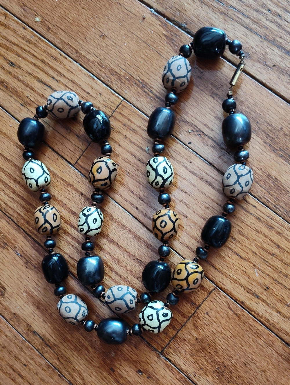 African Batik Beads Necklace 30 Inches Vintage Heavy